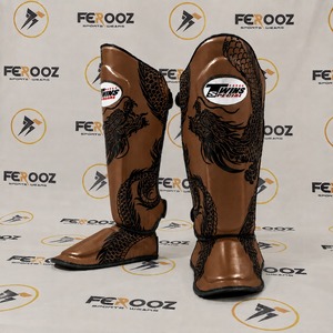 Twins - Protectores de Espinilleras de Cuero Genuino con Diseño de Dragón Dorado para Boxeo y Artes Marciales, Unisex, Ajustables con Cierre de Velcro - Product Image 6