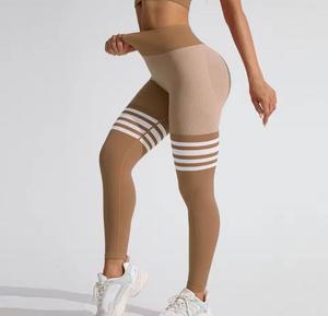 Eco-Friendly High Waist Full Length Seamless Spandex Knitted Geometric <b>Pattern</b> Letter Decoration Sporty <b>Women's</b> Stretch <b>Leggings</b> - Product Image 4