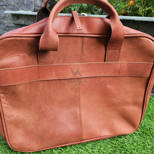 Reddish Brown <b>Leather</b> <b>Laptop</b> <b>Bag</b> Luxury Style Dual Handles Front Zipper Pocket Durable Messenger <b>Bag</b> For Business Travel - Product Image 3