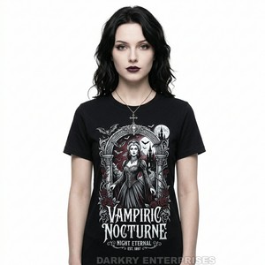 Camiseta Gótica de Vampiro Personalizada para Mujer, 100% Algodón, Diseño Gráfico de Lujo Nocturno, Fabricante Global - Product Image 5