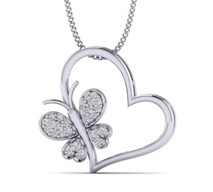 Nuevo Collar de Oro de 14k con Diamante Cultivado en Laboratorio en Forma de Corazón y Mariposa, Joyería de Mediados de Siglo, Regalo para Mejores Amigas, Bodas y Aniversarios para Mujer - Product Image 4