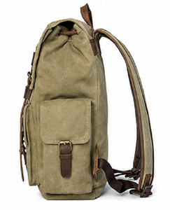Vintage Canvas Leather Urban Lightweight Portable Hiking Backpack <b>Large</b> Capacity Travel <b>Rucksack</b> Outdoor Camping Laptop Office - Product Image 2