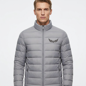 <b>Men's</b> Gray <b>Jacket</b> Stand Collar Zipper Front Embroidery Windproof Winter Casual Regular Fit Polyester Wadding - Product Image 3