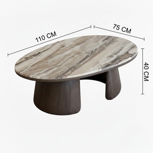 Mesa de centro ovalada con superficie de mármol y patas de madera en forma ovalada para sala de estar - Product Image 1