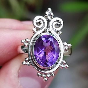 Amethyst <b>Ring</b> Handmade Sterling Silver Bezel Setting Natural Purple Oval Gemstone <b>Boho</b> Jewelry February Birthstone - Product Image 2