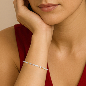 Yellow Gold Lab Grown Diamond Round Brilliant Cut Classic Floral 14K Women's <b>Bangle</b> <b>Bracelet</b> - Product Image 3