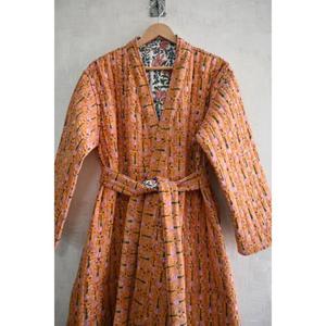 Bata Kimono de Lujo para Mujer, de Algodón Floral Acolchado, con Cuello en V, Larga, con Cierre de Cordón, Ropa Casual para Estar en Casa - Product Image 4