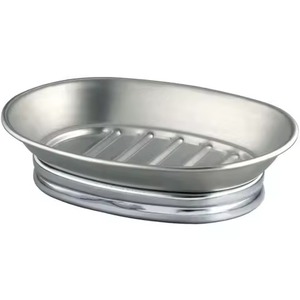 Soap Dish Holder Oval Metal Design With Raised Ridges For Countertop <b>Bathroom</b> <b>Accessory</b> Soap Dish - Product Image 1