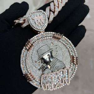 Pendentif en argent 925 plaqué rhodium avec moissanite et perle d'eau douce, taille brillante, forme couronne, certifié GRA JT77, breloque Hip Hop - Product Image 3