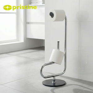 Porte-rouleau de papier toilette rond moderne en métal, sur pied, sans perçage requis - Product Image 5