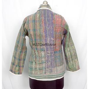 Indian Bohemian <b>Kantha</b> Breathable Eco-Friendly Reversible Long Coat for Ladies Knitted Cotton Autumn Winter Trench <b>Jacket</b> - Product Image 4