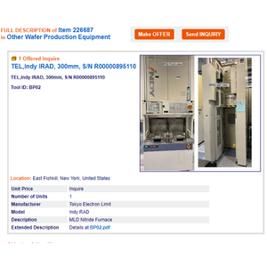 TEL Indy Irad MLD <b>Nitride</b> Furnace - Trusted Global Legacy Semiconductor Equipment and Parts at - Product Image 2