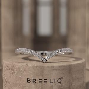 14K Solid Gold Double Chevron Curved Lab Grown Diamond Ring Pave Contour Stackable <b>Wedding</b> Band for Women - Product Image 2