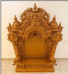South Indian Style Teak Wood Temple For Puja Room Handcrafted Iskcon Brown <b>Mandir</b> Customized Temple Cabinet Home UK - Product Image 2