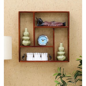 Estante de Pared de Madera de Teca con Marcos para Fotos |   Estante de Exhibición de Madera Hecho a Mano al por Mayor - Product Image 1