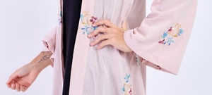 New Wholesale Style Modest Abaya Robe Islamic Clothing Front Open Muslim Women Long Dress Polyester Floral V Neck Long Sleeve - Product Image 2