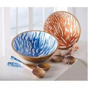 New Arrival 2026 Wooden Enamel Printed Serving Bowl With Spoons For Salad Fruits <b>Dinnerware</b> Stylish Serving Bowl For Kitchenware - Product Image 4