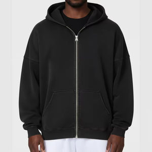 Sudadera con Capucha Personalizada OEM, 100% Algodón, 450gsm, Invernal, Holgada, Gruesa, con Cierre y Logotipo Bordado Personalizado para Hombre - Product Image 1