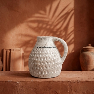 Garra Jug S, Pichet, Vase et Urne décorative en terre cuite rustique, blanc et marron, texturé, artisanal, vente en gros - Product Image 4