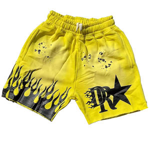 Shorts de survêtement amples pour hommes en molleton de coton épais rose, style streetwear, avec imprimé graphique étoile flamme, vente en gros - Product Image 2