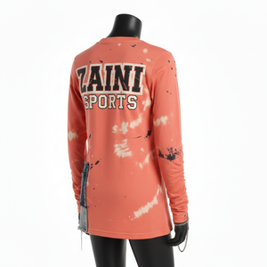 Premium GSM Cotton Jersey Women Long Sleeve Orange <b>Tie</b> <b>Dye</b> Streetwear <b>Tee</b> With Denim Panel Print Logo long sleeve <b>shirt</b> Cotton - Product Image 5