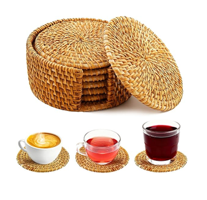 Rattan Coaster <b>Placemat</b> Boho Coasters for Drinks Teacup Coaster for Dishes Rattan Coasters Heat Resistant - Product Image 2