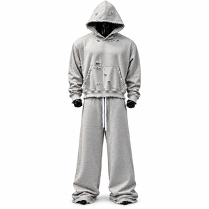 Ensemble de survêtement en coton surdimensionné et empilé, style hip-hop, couleur unie, fabriqué sur mesure par Elson Sports - Product Image 6