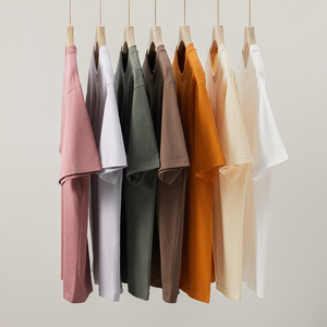 Mens Summer T-shirt <b>Base</b> <b>Layer</b> <b>Short</b>-<b>sleeve</b> Slim Cotton Vintage Trendy Blank Solid-color O-Neck 240g Anti-Pilling Casual Custom - Product Image 6