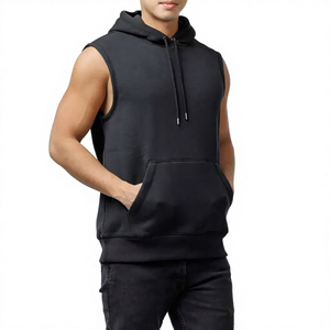 Men 100% Cotton Fleece Pocket Bodybuilding Gym Training <b>Hoodie</b> Winter Solid Casual Streetwear Sleeveless Hoodies - Product Image 1