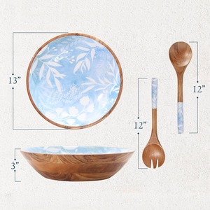 Bol à salade en bois d'acacia de qualité supérieure avec fourchettes et cuillères – Bol décoratif en bois pour fruits, idéal pour l'accueil – Offre spéciale - Product Image 3