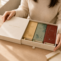 LABON Trio de carnets A5 personnalisés : Matin, Après-midi, Soir, avec couverture rigide en tissu, boîte cadeau tiroir et ruban doré