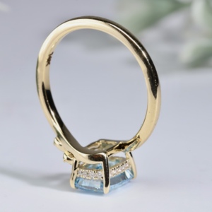 <b>Cushion</b> Cut Blue Lab Grown <b>Ring</b> Sparkling Diamond Paved Butterfly Accent And Floral Petal Cluster Motif Solitaire Bypass <b>Ring</b> - Product Image 3