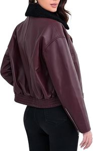Blouson Bomber en Cuir Véritable Bordeaux de Haute Qualité, Personnalisable avec Logo OEM, Fermeture Éclair, pour Femmes Motardes - Product Image 4