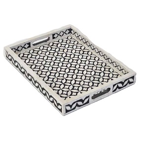 High Quality Handmade Bone Inlay Serving <b>Tray</b> Moroccan Pattern Black Cream Color Modern Decorative <b>Kitchen</b> <b>Tray</b> for Tea Serving - Product Image 1
