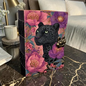 Herb Heritage Personalized Black Panther <b>Floral</b> Leather Journal Lock 200 Sheets Sewing Bound Botanical Diary Nature Lover Gift - Product Image 2