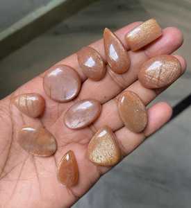 Premium Natural Sunstone Mixed Shapes (Round Brilliant/Oval/<b>Cushion</b>/Pear Cut) Cabochon Gemstones Customizable Sizes (5-10mm) - Product Image 5
