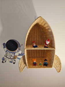 Modern Spaceship Shape Rattan <b>wall</b>-<b>mounted</b> <b>shelf</b> for kids Room Wicker Floating Book Storage Organizer Hanging Display <b>Shelves</b> - Product Image 3