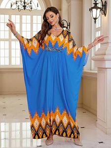 V Neck Floor Length Abaya <b>Dress</b> Extra <b>Long</b> Sleeve Geometric Pattern Lightweight Polyester Modest Style Women's Daily Wear - Product Image 3