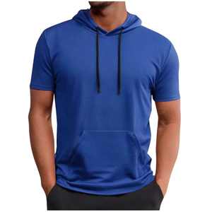 Sudadera con capucha de moda para hombre, holgada, de invierno, con patrón liso, de lana peinada, teñida, antipilling, estilo musculoso, para gimnasio - Product Image 1