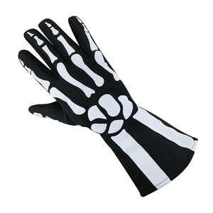 Gants de course unisexes à doigts complets, imprimé squelette noir et blanc, antidérapants, pour la conduite en extérieur, en polyester et nylon, impression par sublimation - Product Image 3