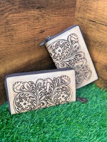 Buatan tangan asli Tooled kulit gaya Barat Dompet Clutch wanita penjualan laris ukuran kompak warna Tooled tas tangan bergaya kulit