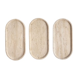 Plateau en marbre élégant et luxueux avec un élégant plateau ovale en travertin pour un service moderne, une présentation et une organisation de la décoration intérieure, pièce 2026 - Product Image 1