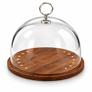 Servidor de Chocolate de Madera con Incrustaciones de Nácar y Cúpula Transparente para Bodas en Hoteles y Eventos de Lujo, Tamaños y Colores Personalizados Disponibles - Product Image 1
