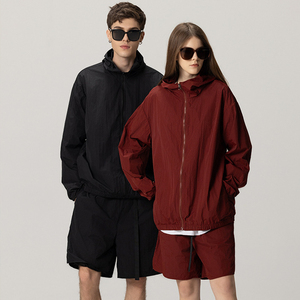 Unisex <b>White</b> Red Solid Sporty Winter Hooded Lightweight Oversized Streetwear Tracksuit Half-zip Full <b>Sleeve</b> Breathable Nylon Two - Product Image 1