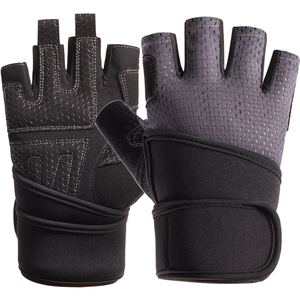 Wholesale Half-Finger Gym Fitness Gloves Sport Weight Lifting Leather Gloves Long Wrist Strap Breathable Lightweight (0.5kg) - Product Image 3