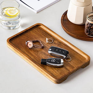 Modern Carbonize <b>Black</b> Rectangular Bamboo Wooden Decorative Serving <b>Tray</b> with Metal Handle for Party - Product Image 4