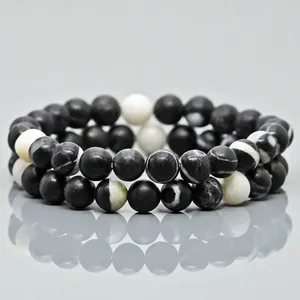 Bracelet extensible unisexe en perles de jaspe zèbre noir naturel de 8 mm, qualité AA, bijoux de guérison, vente en gros - Product Image 5