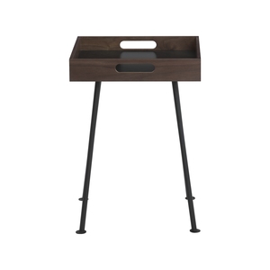 Rustic Walnut <b>Coffee</b> <b>Table</b> with Black Tapered Metal Legs and Deep Tray Surface for <b>Small</b> Space Apartment - Product Image 2