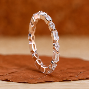 14K 18K Gold Baguette Marquise Diamond Eternity Band Minimalist Stackable Wedding <b>Ring</b> for Women - Product Image 3