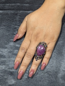 Bague REYES de style victorien en argent sterling avec diamants naturels et pierre précieuse rubis, bague statement antique pour femme, bijoux fins - Product Image 6